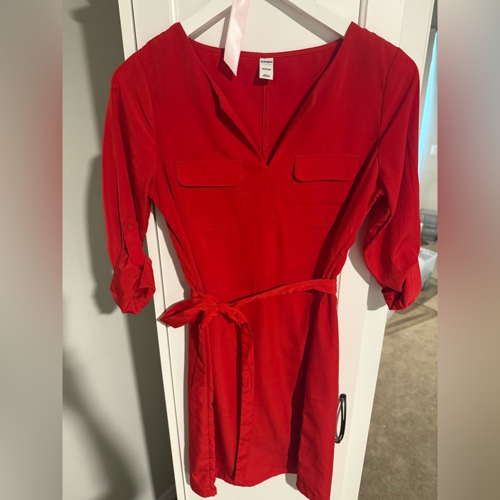 Old Navy Vibrant Red Long Sleeve Dress